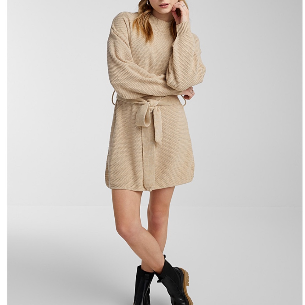 Glamorous brown waffle 3D knit long sleeves belted sweater dress made in UK NWT